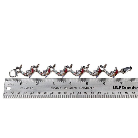 Vintage Dolphin Silver Enamelled Bracelet Magnetic Closure Nautical Marine Life - Picture 4 of 7